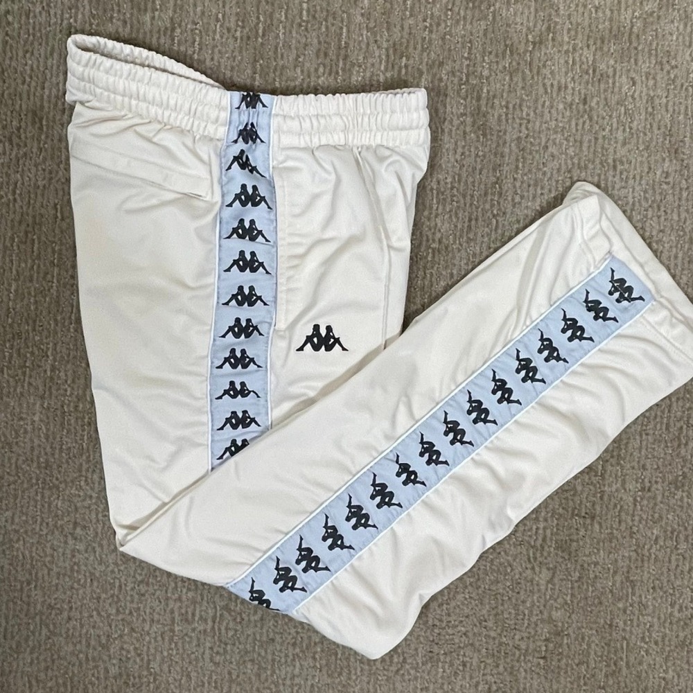 Kappa‎ Track Pants Mens Small Cream Excellent Banda Astoria Logo Tape Joggers